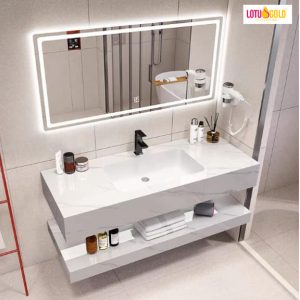 Bàn Đá Lavabo 2 Tầng Không Tràn Viền Màu Trắng