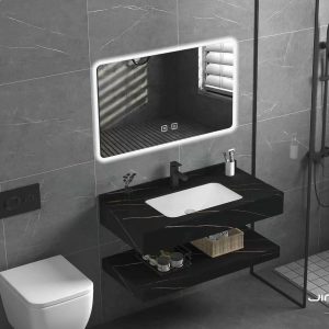 Bộ bàn đá 2 Tầng Lavabo Âm Tràn Viền Màu Đen