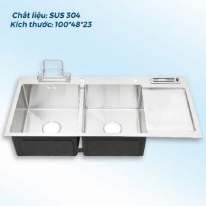 Chậu rửa bát 2 hố - 1 bàn cài dao OROCHI OR-CR04