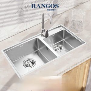 CHẬU RỬA BÁT HANDMADE 2 HỐ LỆCH CÓ GIẬT CẤP RGS-8245L-GC